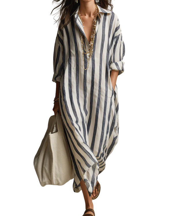 Relaxed Striped White Stripe Midi Dress
