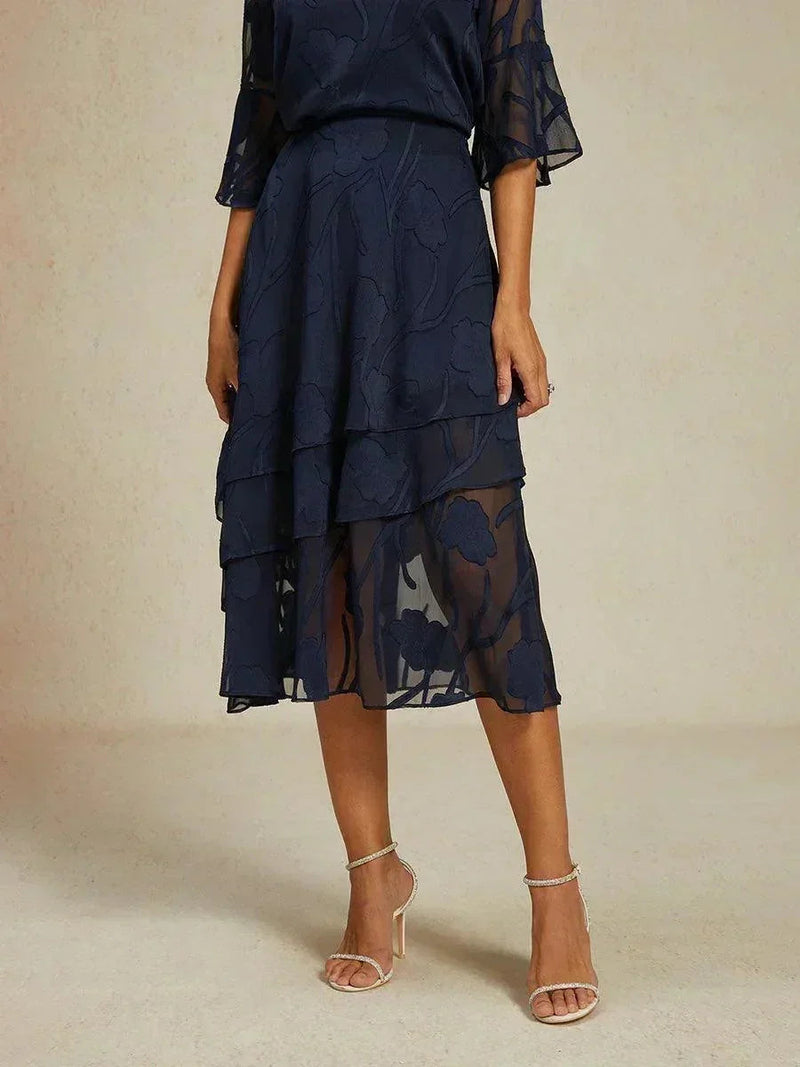 Jupe Midi en Chiffon Floral