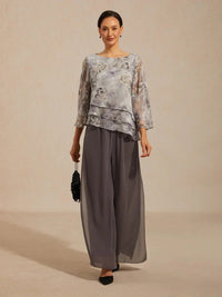 Blouse en Chiffon Lacé à Superposition et Imprimé Floral