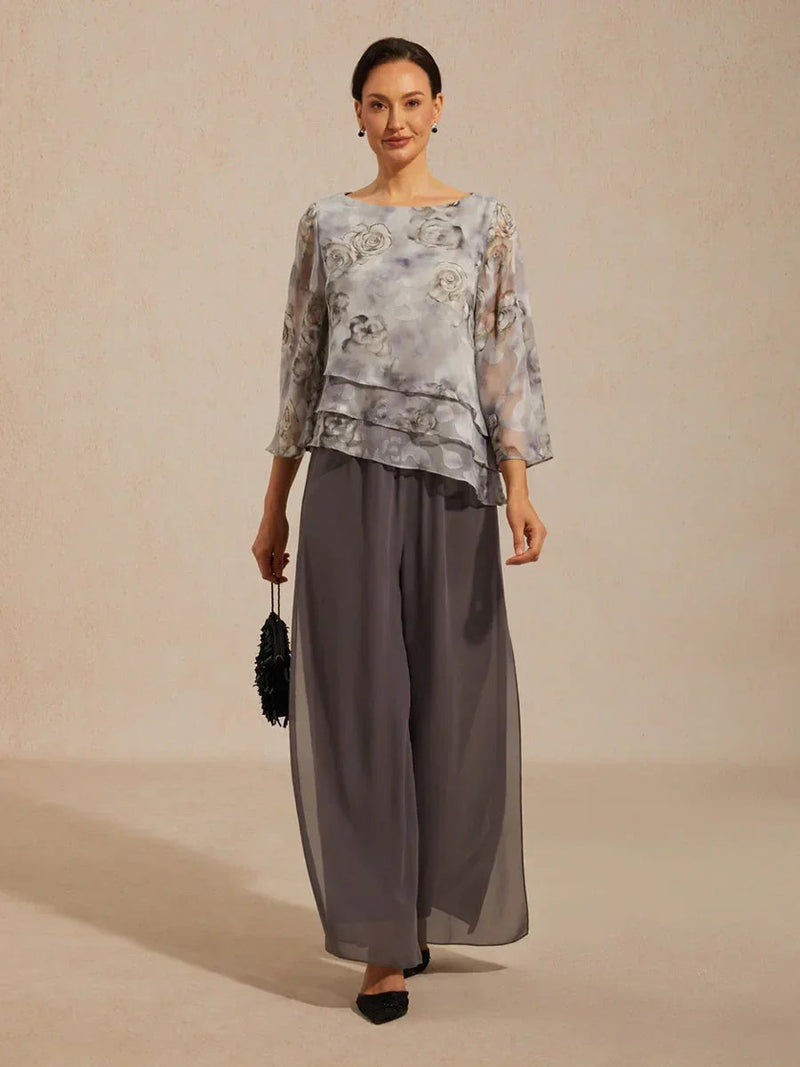 Blouse en Chiffon Lacé à Superposition et Imprimé Floral