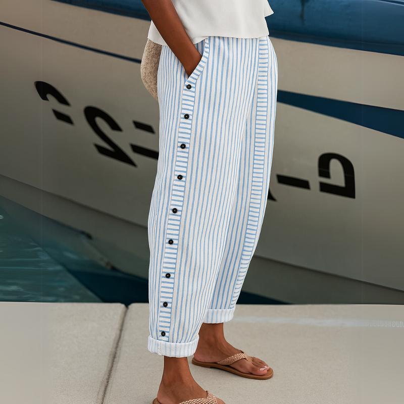 Caitlin | Pantalon Rayé Élégant à Boutons