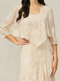Robe de Soirée en Chiffon Floral Sans Manches à Ourlet Asymétrique