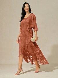 Robe de Soirée en Chiffon Floral Sans Manches à Ourlet Asymétrique
