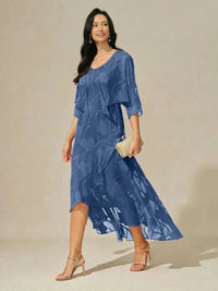 Robe de Soirée en Chiffon Floral Sans Manches à Ourlet Asymétrique