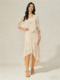 Robe de Soirée en Chiffon Floral Sans Manches à Ourlet Asymétrique