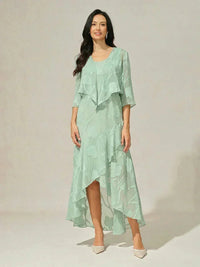 Robe de Soirée en Chiffon Floral Sans Manches à Ourlet Asymétrique