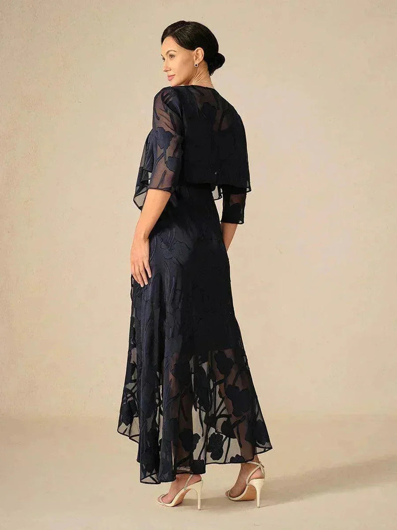 Robe de Soirée en Chiffon Floral Sans Manches à Ourlet Asymétrique