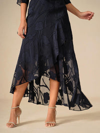 Robe de Soirée en Chiffon Floral Sans Manches à Ourlet Asymétrique
