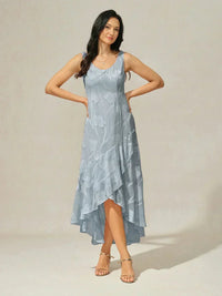 Robe de Soirée en Chiffon Floral Sans Manches à Ourlet Asymétrique