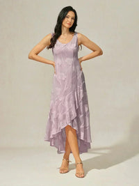 Robe de Soirée en Chiffon Floral Sans Manches à Ourlet Asymétrique