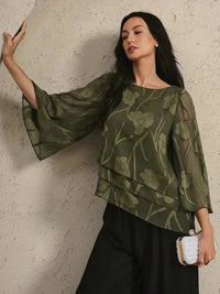 Blouse en Mousseline Florale à Superposition