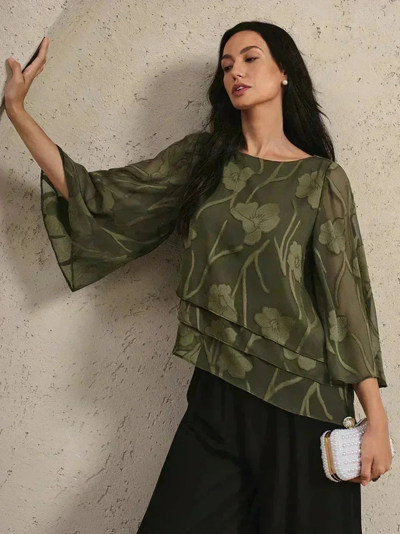 Blouse en Mousseline Florale à Superposition
