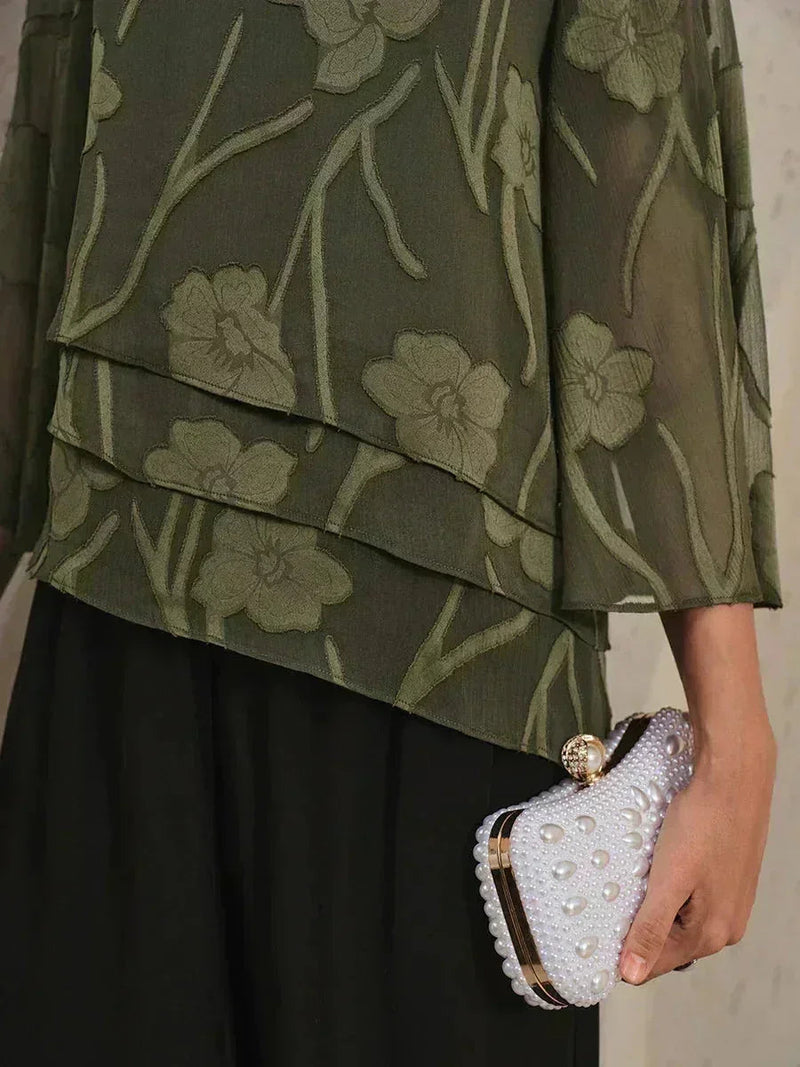 Blouse en Mousseline Florale à Superposition