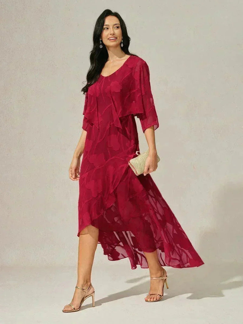 Robe de Soirée en Chiffon Floral Sans Manches à Ourlet Asymétrique