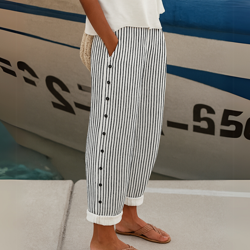 Caitlin | Pantalon Rayé Élégant à Boutons