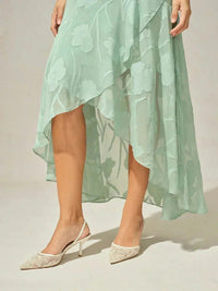 Robe de Soirée en Chiffon Floral Sans Manches à Ourlet Asymétrique
