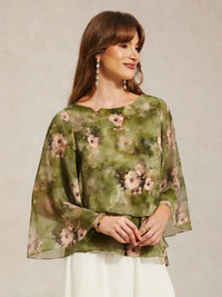 Blouse en Chiffon Lacé à Superposition et Imprimé Floral