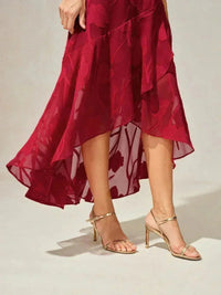 Robe de Soirée en Chiffon Floral Sans Manches à Ourlet Asymétrique