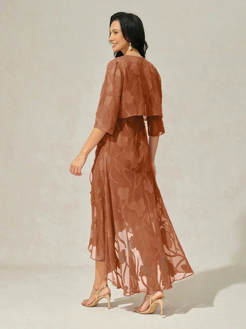 Robe de Soirée en Chiffon Floral Sans Manches à Ourlet Asymétrique