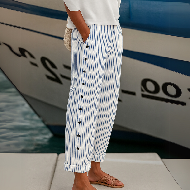 Caitlin | Pantalon Rayé Élégant à Boutons