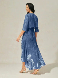 Robe de Soirée en Chiffon Floral Sans Manches à Ourlet Asymétrique