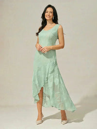 Robe de Soirée en Chiffon Floral Sans Manches à Ourlet Asymétrique