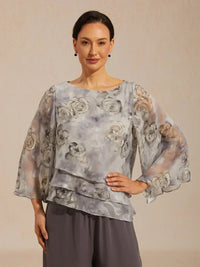 Blouse en Chiffon Lacé à Superposition et Imprimé Floral