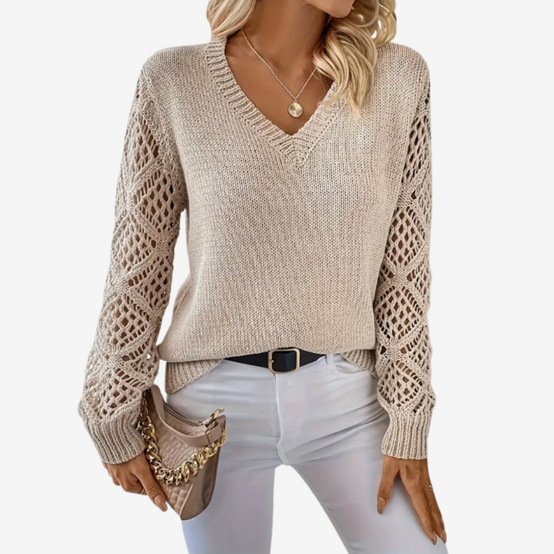 Françoise™ – Pull Tricoté à Manches Ajourées