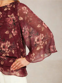 Blouse en Chiffon Lacé à Superposition et Imprimé Floral