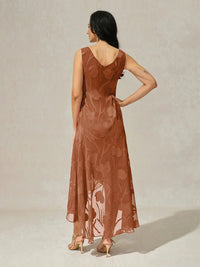 Robe de Soirée en Chiffon Floral Sans Manches à Ourlet Asymétrique