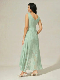 Robe de Soirée en Chiffon Floral Sans Manches à Ourlet Asymétrique