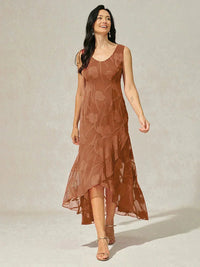 Robe de Soirée en Chiffon Floral Sans Manches à Ourlet Asymétrique