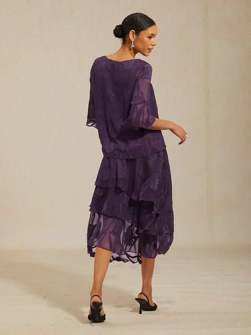 Jupe Midi en Chiffon Floral