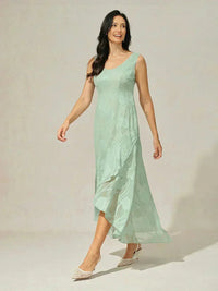 Robe de Soirée en Chiffon Floral Sans Manches à Ourlet Asymétrique
