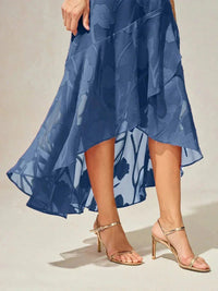 Robe de Soirée en Chiffon Floral Sans Manches à Ourlet Asymétrique