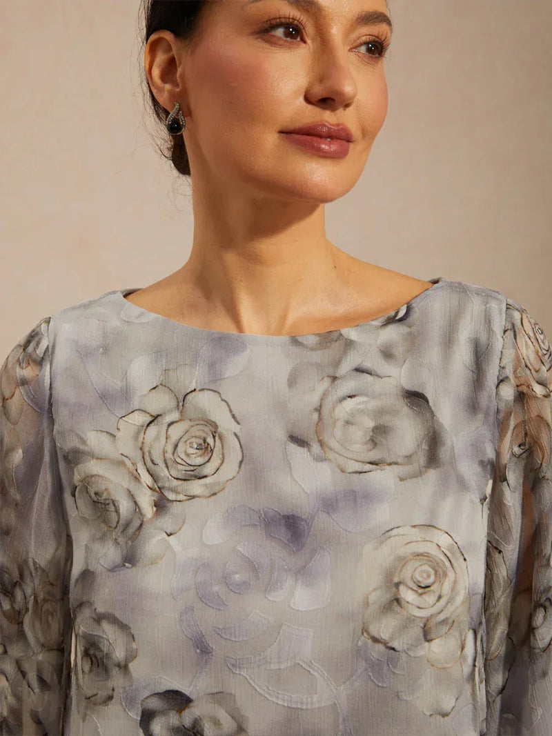 Blouse en Chiffon Lacé à Superposition et Imprimé Floral
