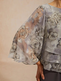 Blouse en Chiffon Lacé à Superposition et Imprimé Floral