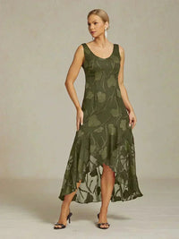 Robe de Soirée en Chiffon Floral Sans Manches à Ourlet Asymétrique
