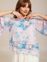 Blouse en Chiffon Lacé à Superposition et Imprimé Floral