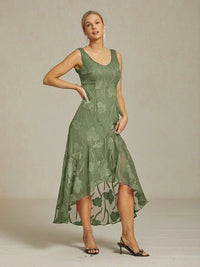 Robe de Soirée en Chiffon Floral Sans Manches à Ourlet Asymétrique