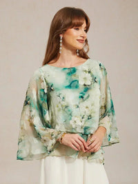 Blouse en Chiffon Lacé à Superposition et Imprimé Floral
