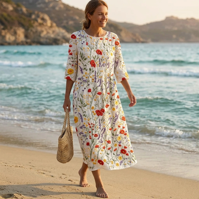 Christina | Robe Maxi Col Rond à Imprimé Floral