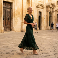 Robe Maxi de Soirée à Col en V et Imprimé Floral Peint Fantaisie