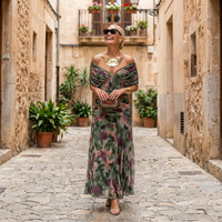 Robe Maxi de Soirée à Col en V et Imprimé Floral Peint Fantaisie
