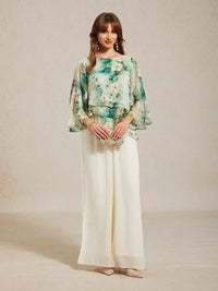 Blouse en Chiffon Lacé à Superposition et Imprimé Floral