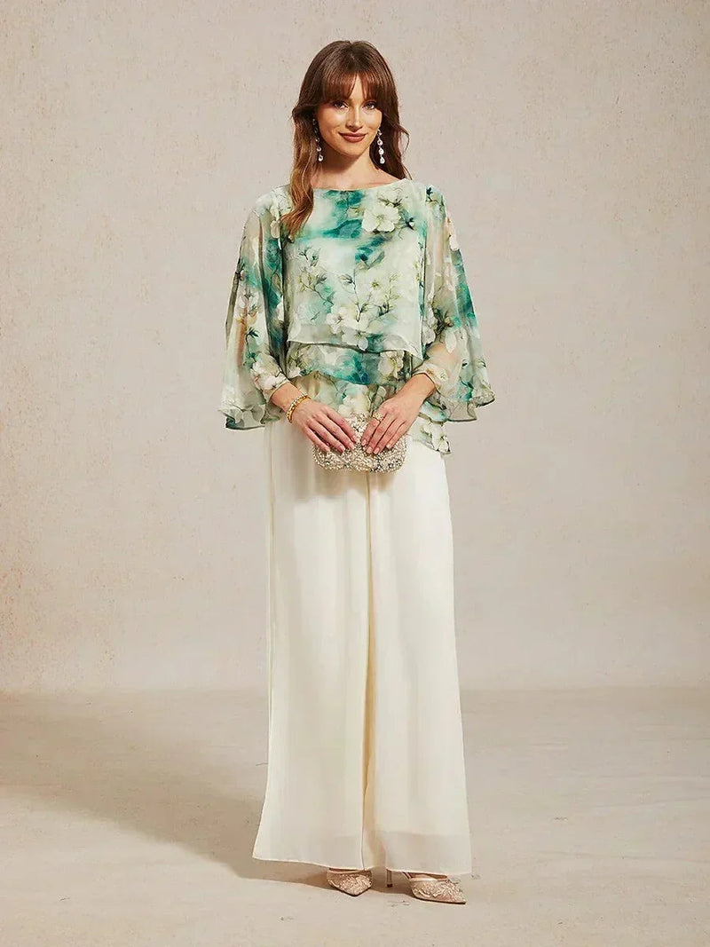 Blouse en Chiffon Lacé à Superposition et Imprimé Floral