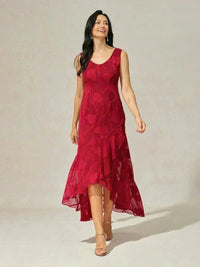 Robe de Soirée en Chiffon Floral Sans Manches à Ourlet Asymétrique